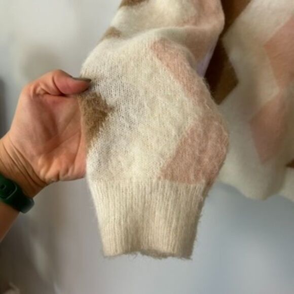 J.crew Womens Pullover Diamond-checked Cropped Crewneck Sweater Size Medium - Picture 14 of 16